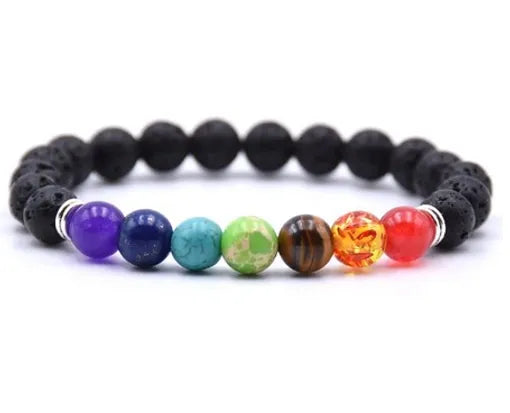 7 Chakra Crystal Bracelet with Black Stone