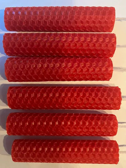 Set of 6 Hand Rolled Beeswax Candle | Red | Spell Candle | 10 cm | 100 % U.K. Beeswax