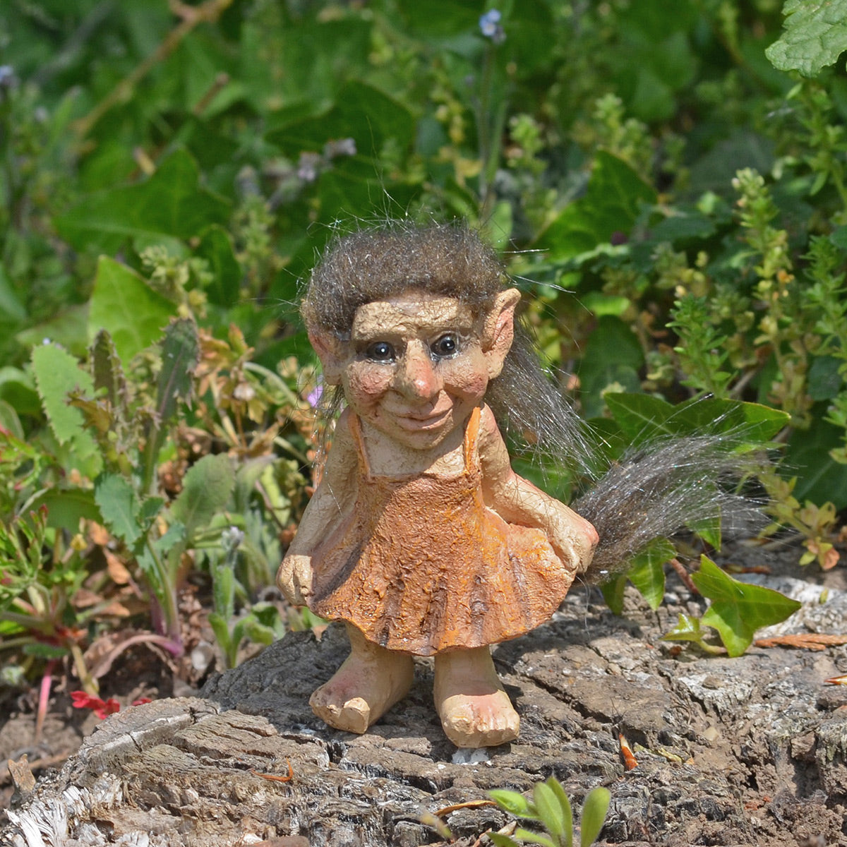 Troll Figurine Holding a Dress | Garden Ornament | Fae Decor | Altar Figurine
