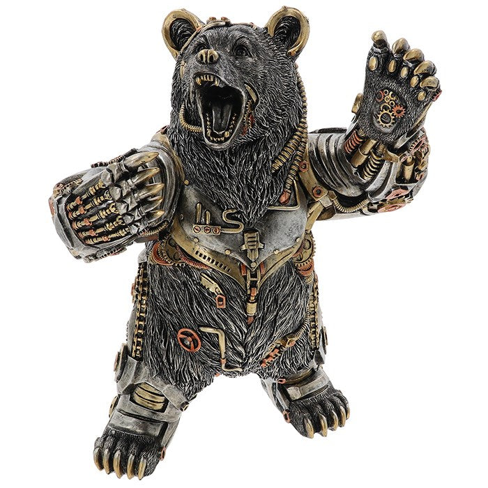 Gentleman Joe Steampunk Bear Figurine | Painted Quality Resin | Industrial Mechanical Design | 32 cm x 26.5 cm
