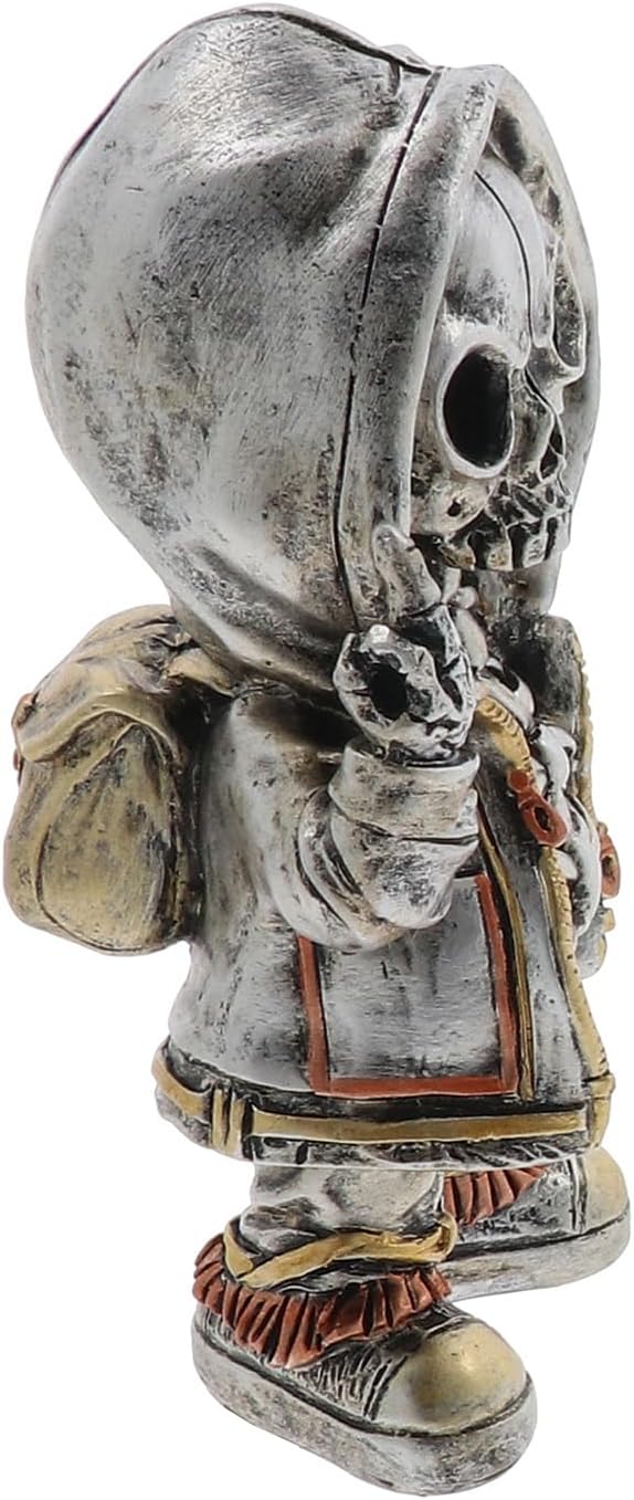 Gentleman Joe Steampunk Skeleton in a Hoodie Figurine | Painted Resin | Industrial Gothic Mechanical Design | 16 x 8.5 x 7 cm