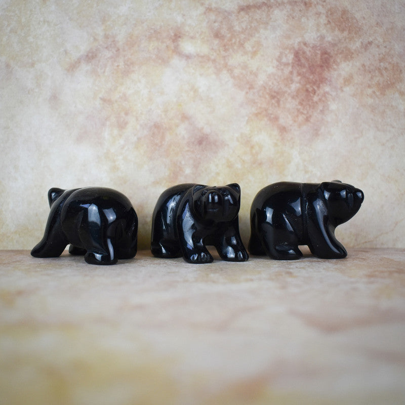 Hand Carved Bear | Black Obsidian | Crystal Figurine