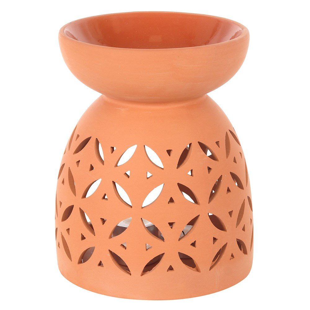 Large Oil Burner | Geometric Cut Effect | 20cm | Terracotta Orange