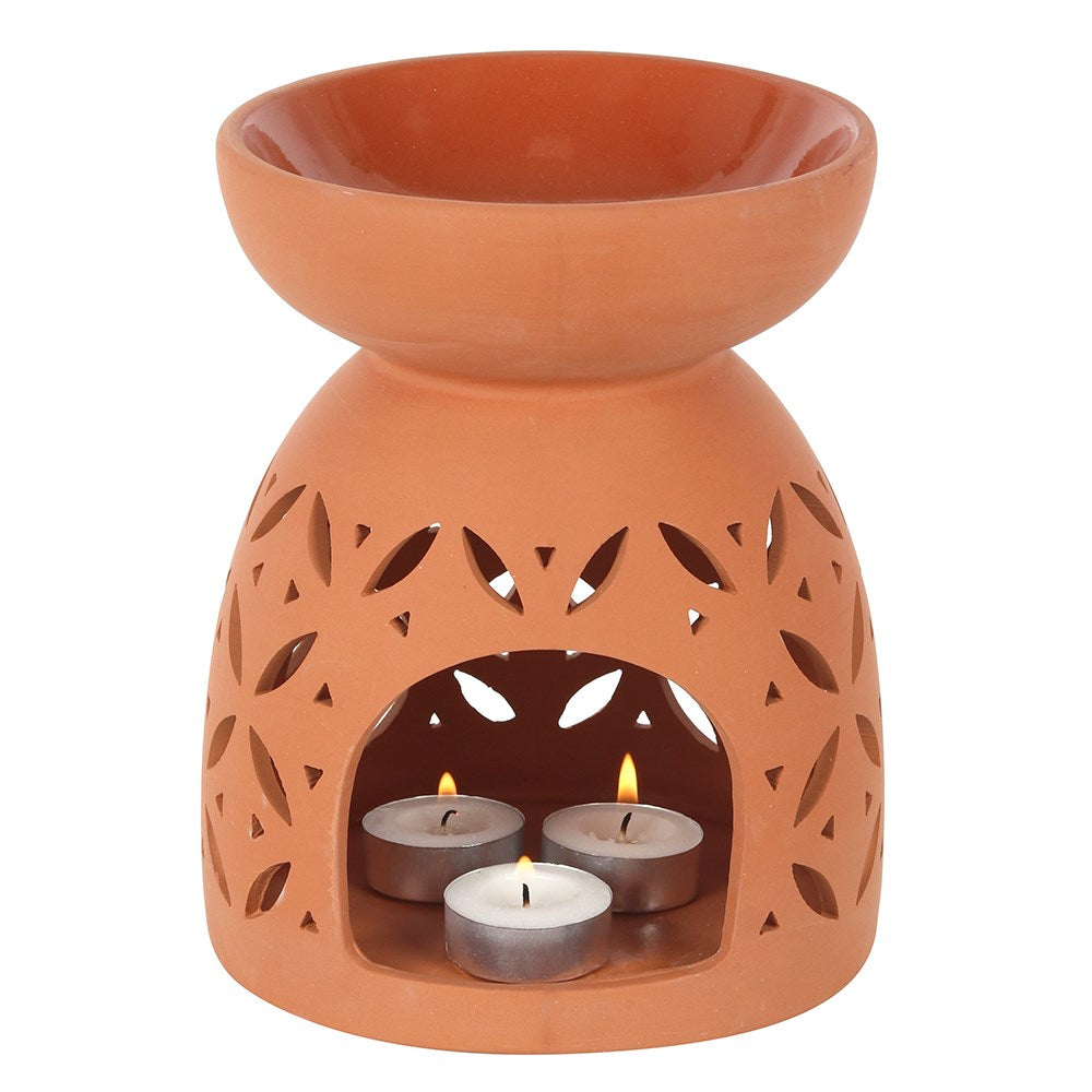 Large Oil Burner | Geometric Cut Effect | 20cm | Terracotta Orange