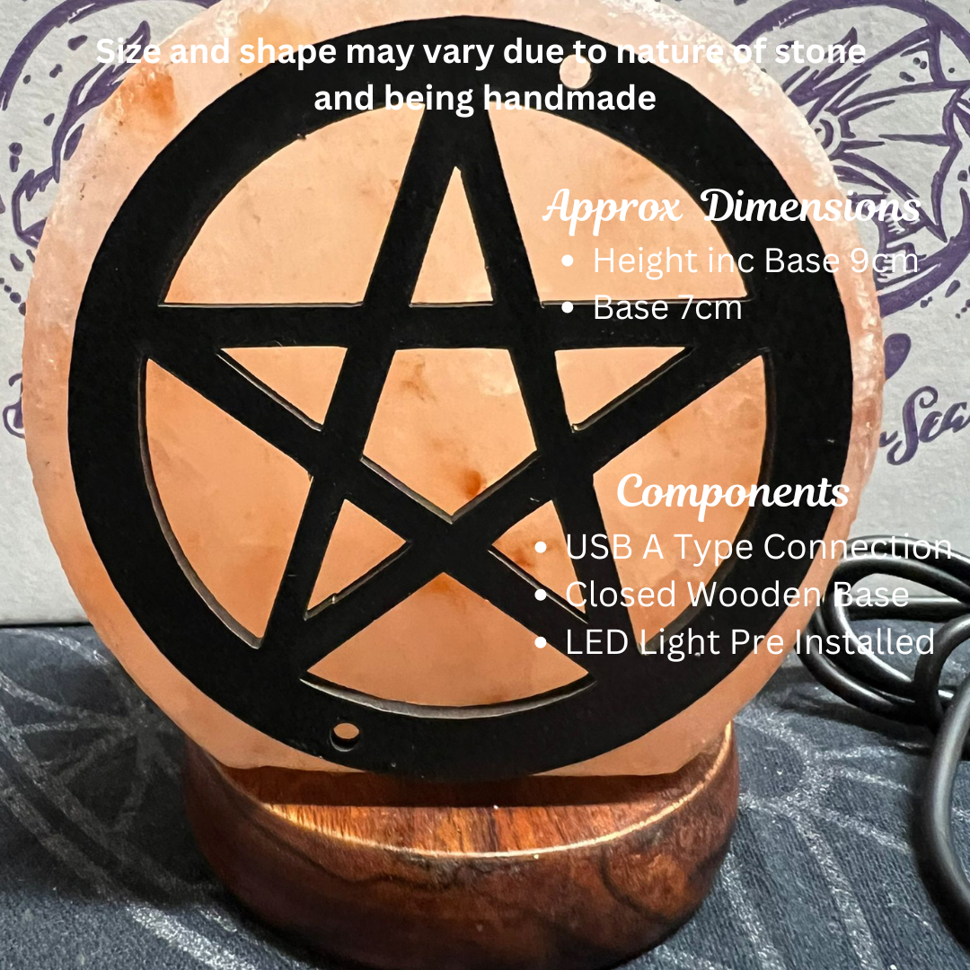 Himalayan Rock Salt Lamp | Table Top USB Connection | Pentagram Design | Witchy Altar | Protection