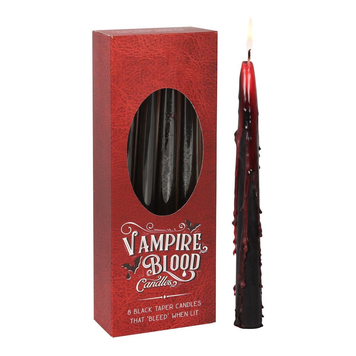 Vampire Blood Taper Candle | Box of 8 | Black Candle That Bleeds When Lit | Goth Decor | Altar Candles (Copy)