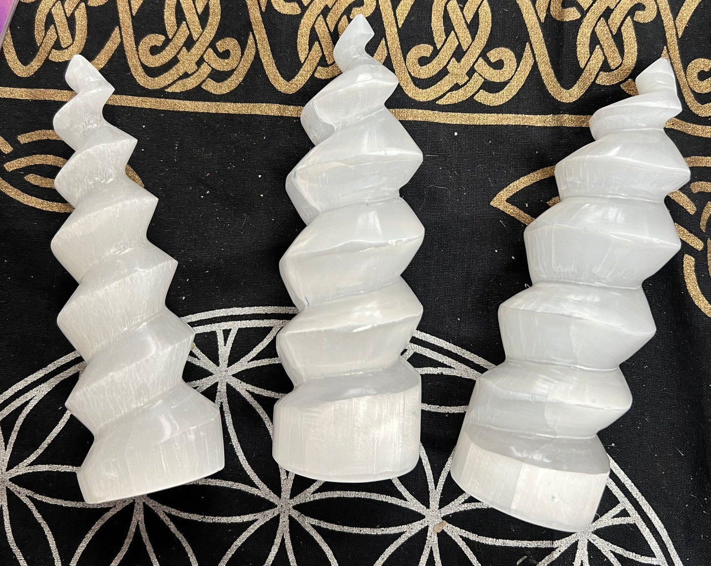 Spiral Selenite Tower | Unicorn Horn Rock | Natural Gemstones | Polished Specimen | Satin Spar | Metaphysical Shop| 16cm