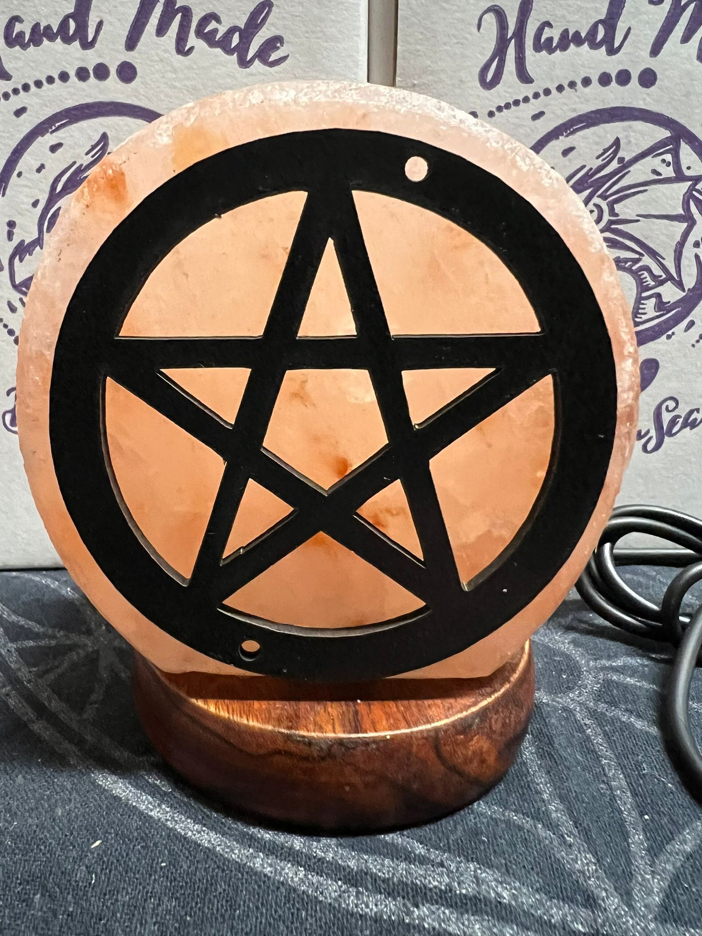Himalayan Rock Salt Lamp | Table Top USB Connection | Pentagram Design | Witchy Altar | Protection