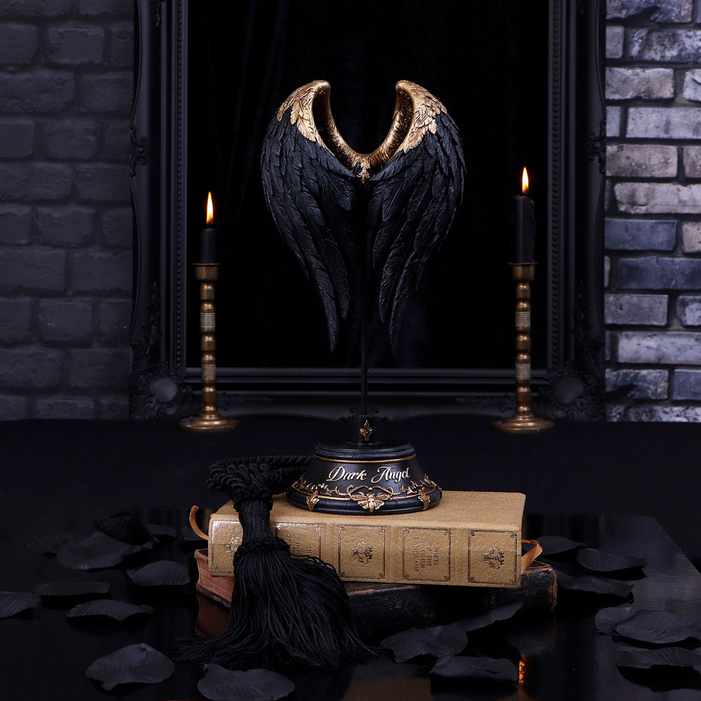Dark Angel Gothic Fallen Fae Wing Sculpture Figurine 26cm