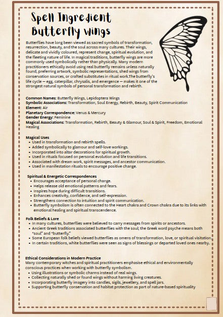 Spell Page Butterfly Wings | Book of Shadows | Grimoire | Spell ingredient