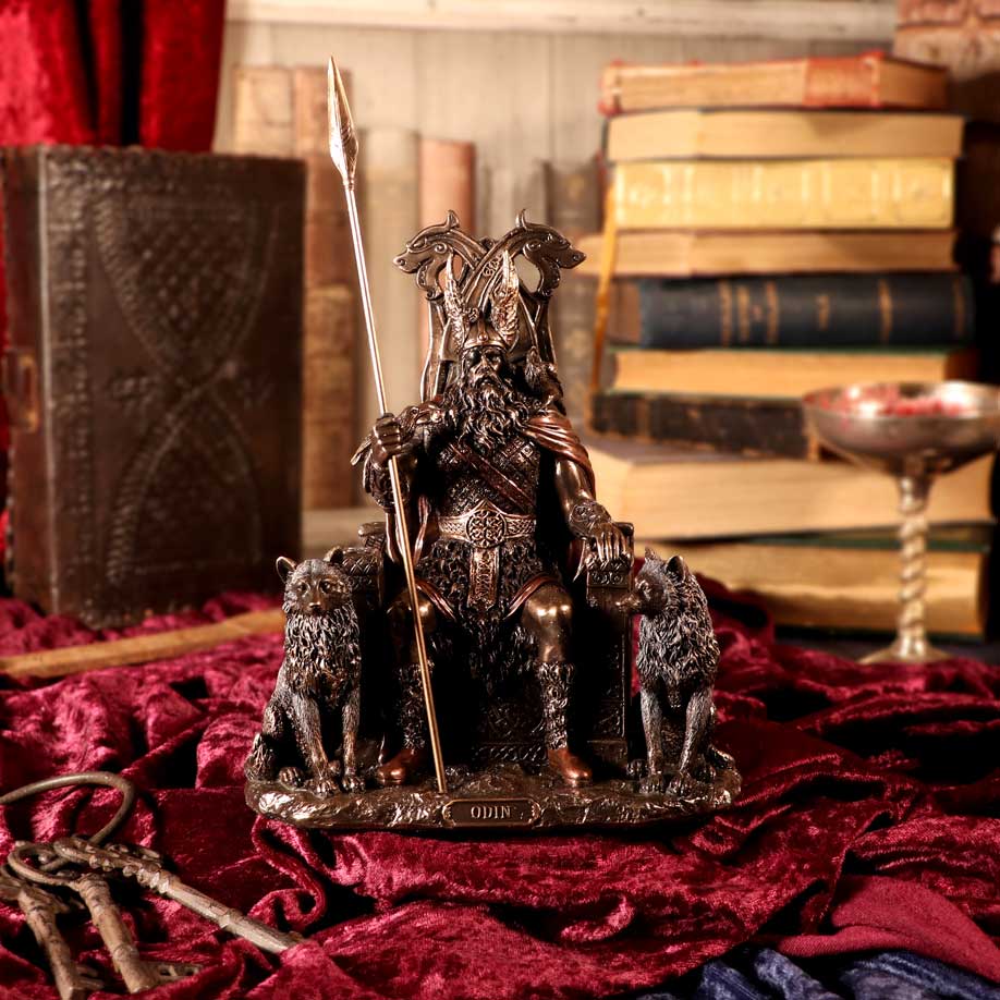 Odin All Father Wolves and Throne Figurine | 22cm | Norse Mythology | Ancient Gods | Vikings