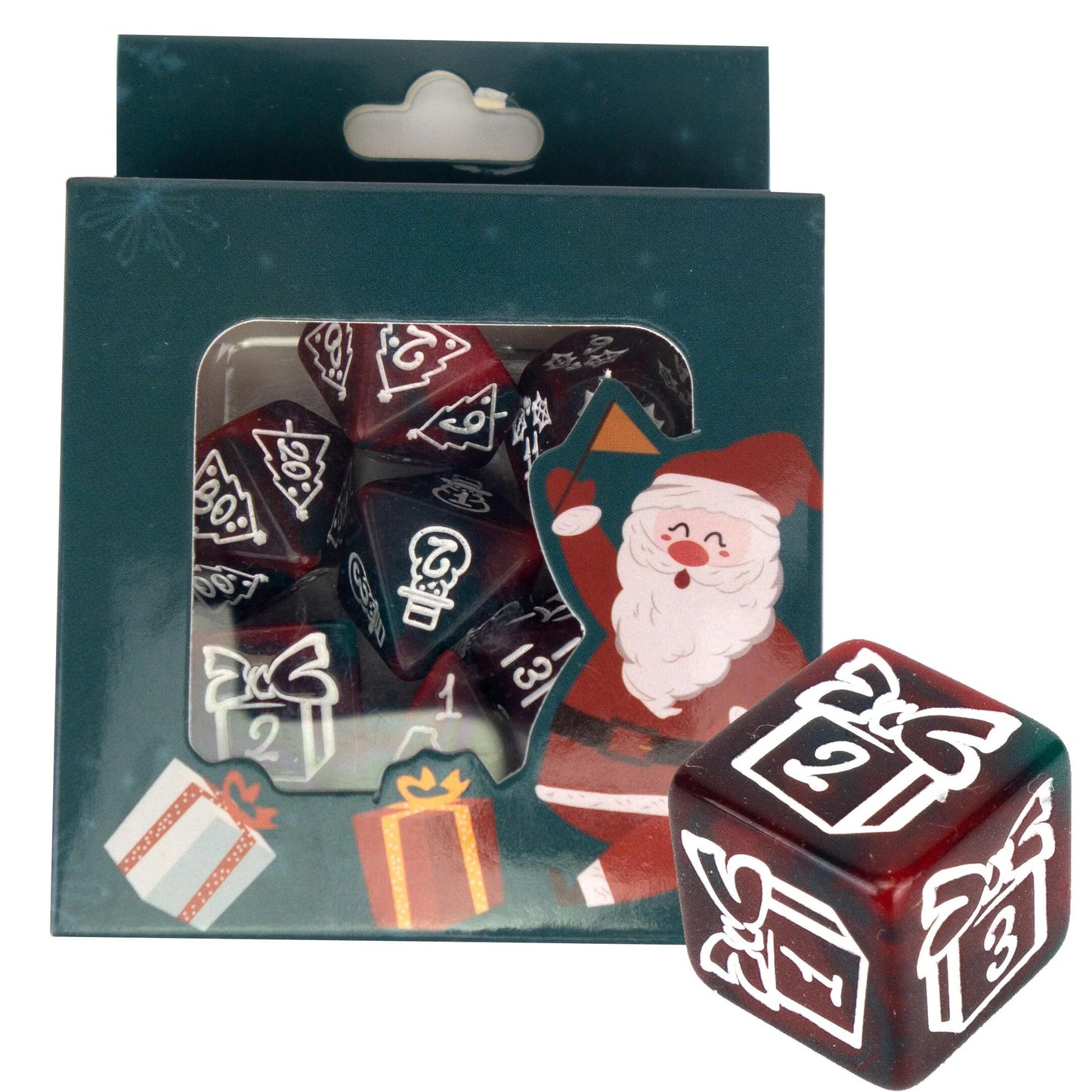 Poly Dice Set | Christmas Edition | Green and Red (White) | Dungeon and Dragons Dice
