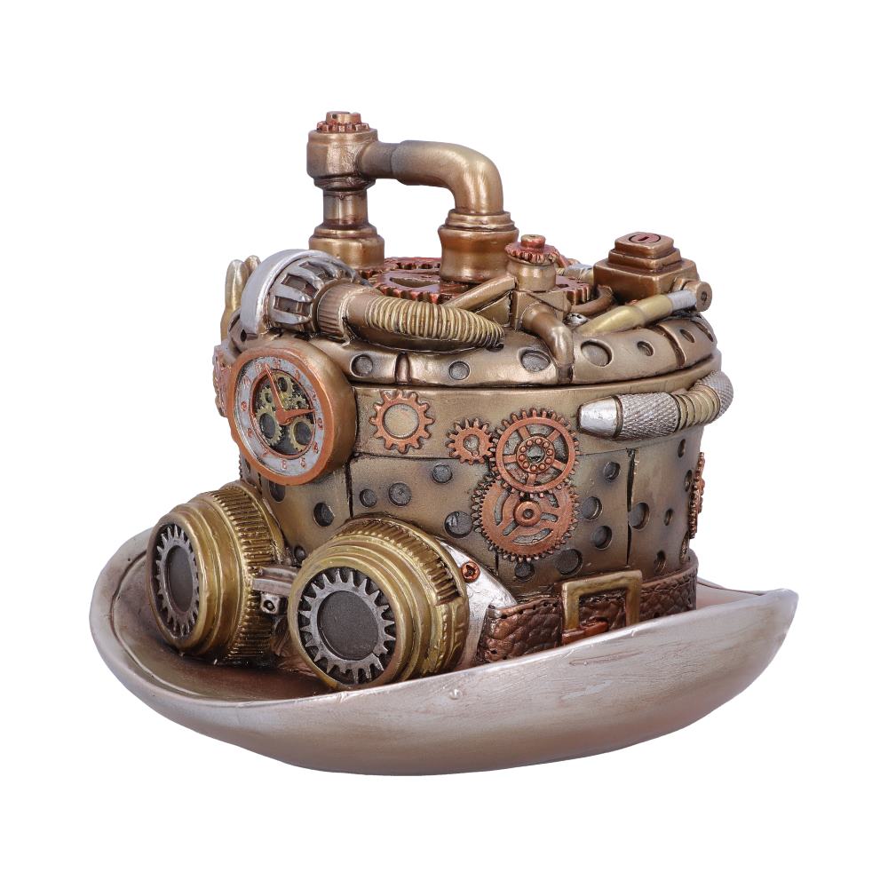 Cogwork Hatter Box | 14.5cm | Bronze Silver Cogwork Hatter Box | Steampunk Hat Storage
