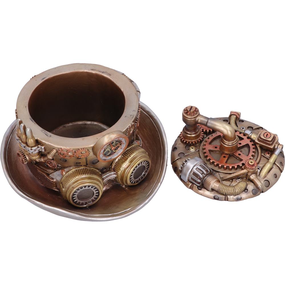 Cogwork Hatter Box | 14.5cm | Bronze Silver Cogwork Hatter Box | Steampunk Hat Storage