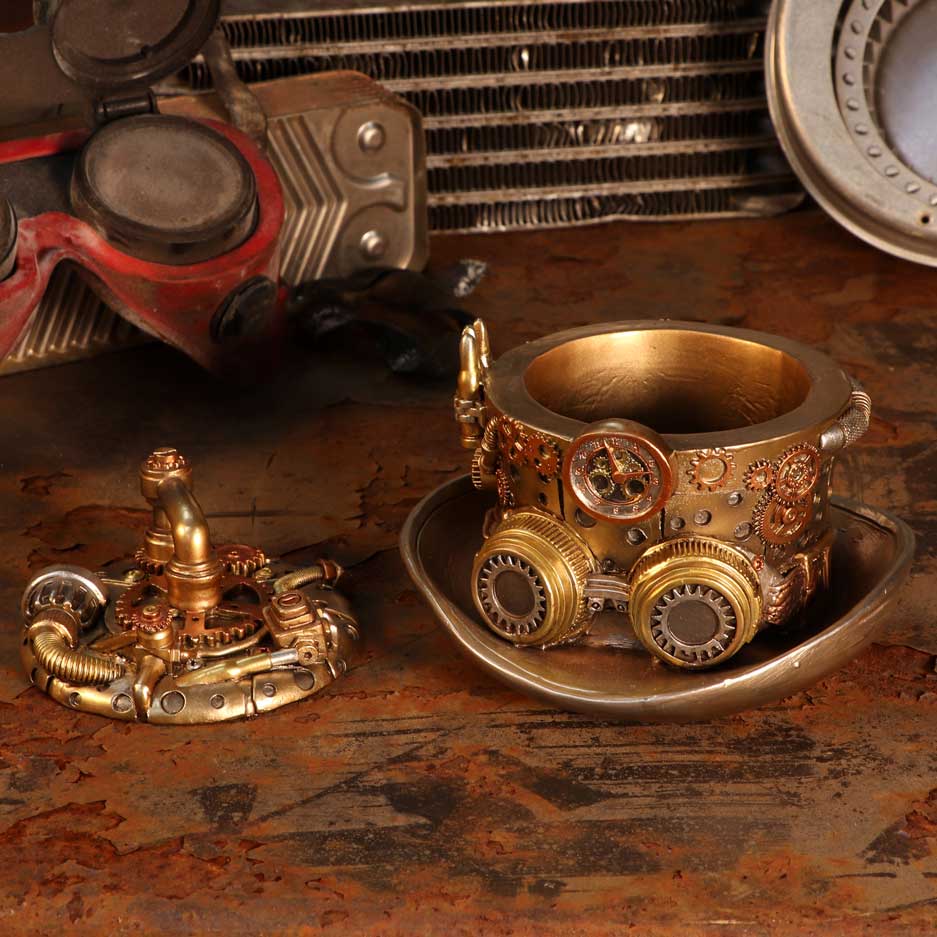 Cogwork Hatter Box | 14.5cm | Bronze Silver Cogwork Hatter Box | Steampunk Hat Storage