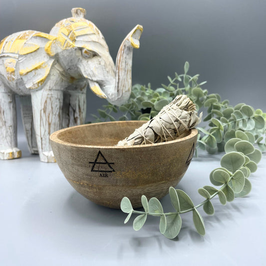 Wooden Smudge / Smoke Cleansing  and Ritual Offering Bowl | Four Elements Engraving