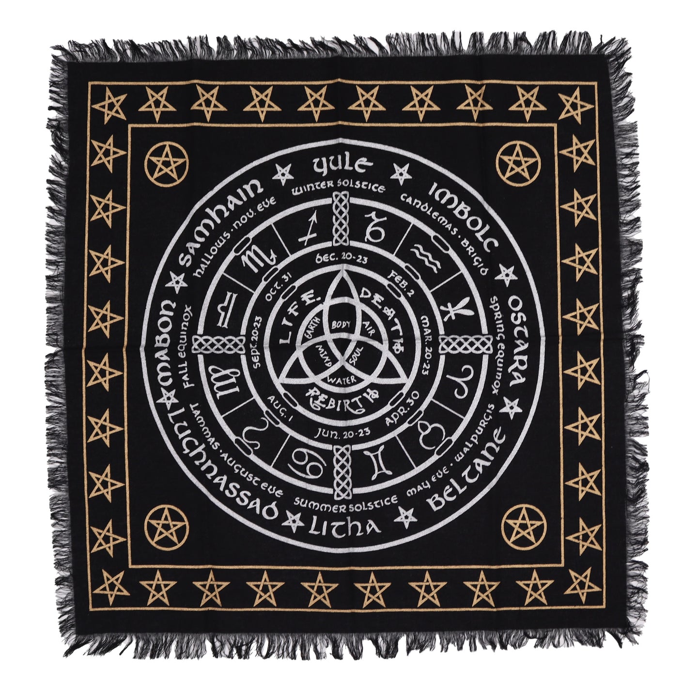 Altar Cloth |Life DEath Rebirth | Sabbat cloth| Esoteric Fringed | 50 x 50 cm | Tarot Cloth