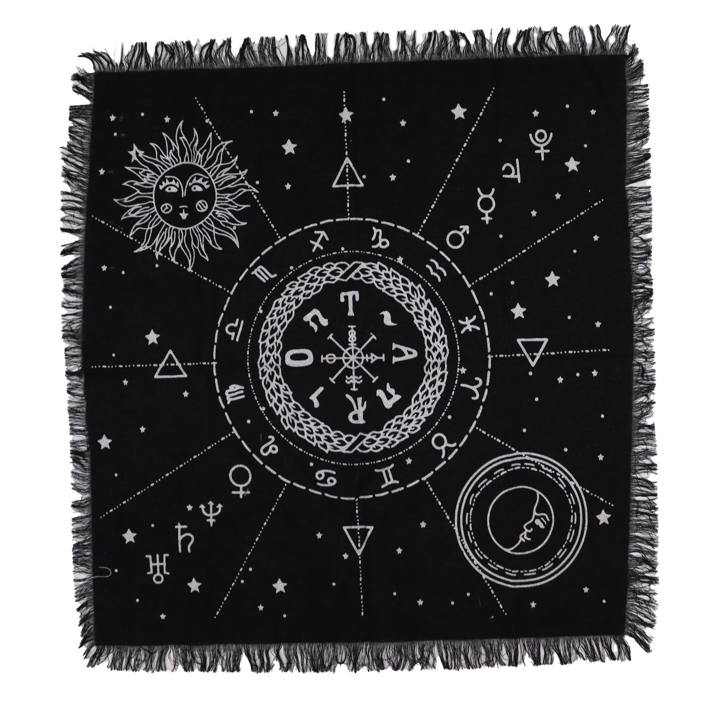 Altar Cloth | Moon and Sun | Esoteric Fringed | 50 x 50 cm | Tarot Cloth