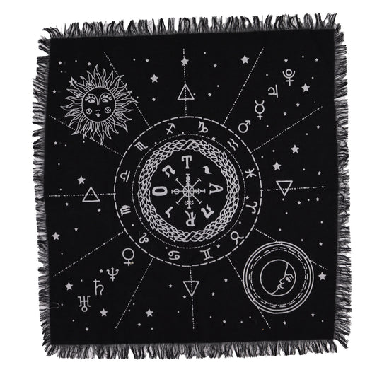 Altar Cloth | Moon and Sun | Esoteric Fringed | 50 x 50 cm | Tarot Cloth