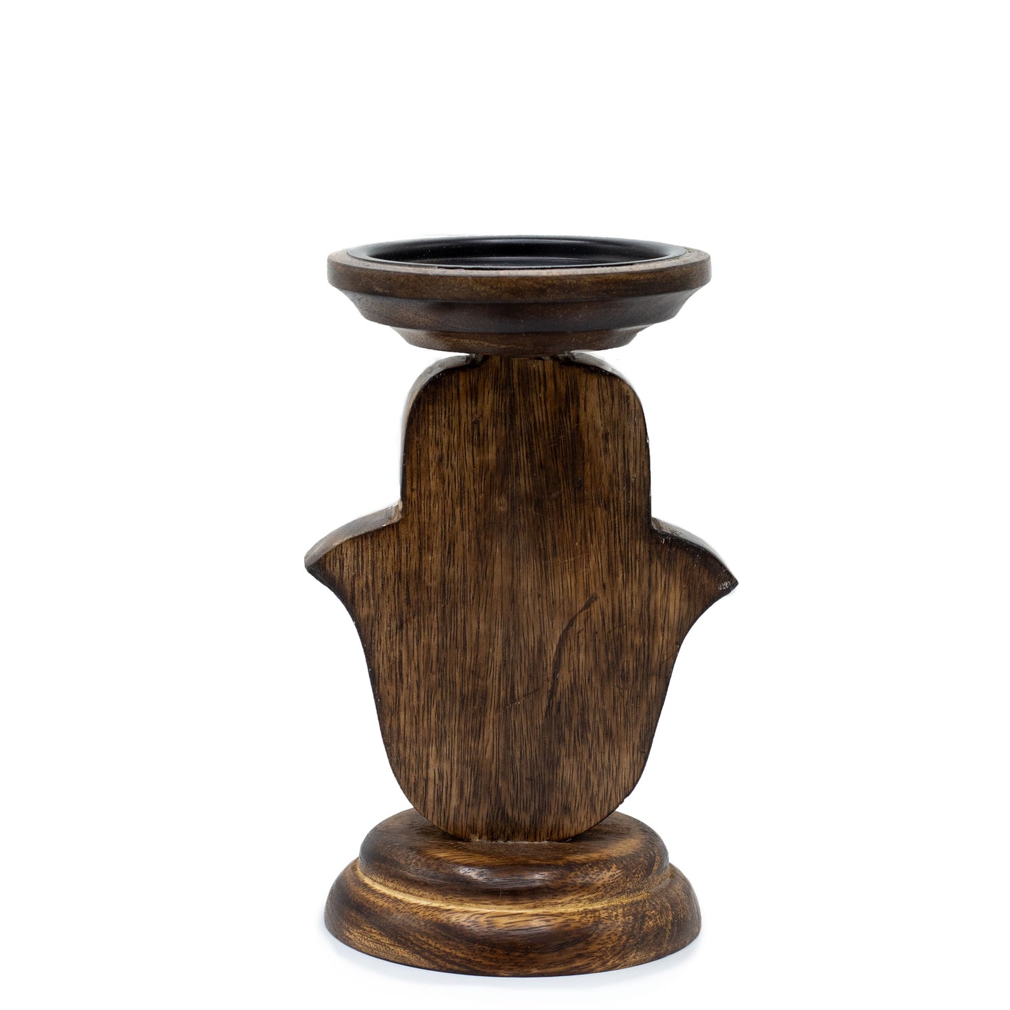 Mango Wood Candle Stand with Hamsa Design | Available in Two Sizes | Pillar Candle Holder | Voltive Candle Holder