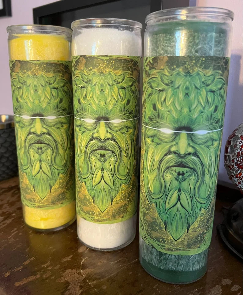 7 Day Candle | Ritual Candle | Pagan Candle | The Green Man | 3 Scents Available Mandarin (Green)