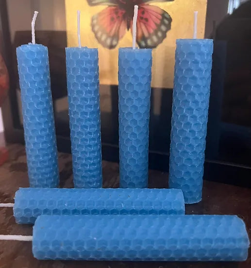 Beeswax Candle | Hand rolled | LIGHT BLUE | Two Sizes | 10 cm | 100 % U.K. Beeswax