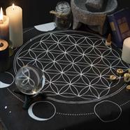 Moon Phase Crystal Grid Design | Altar Cloth | 70x70cm | Tarot Cloth | Pagan