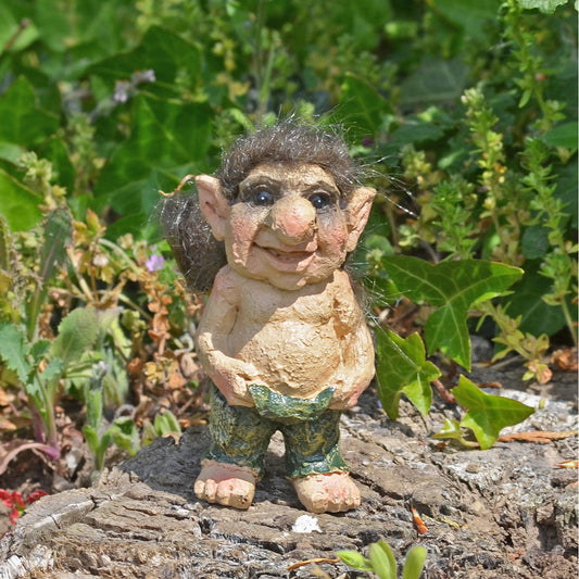 Troll Figurine Holding Pants Up | Garden Ornament | Fae Decor | Altar Figurine