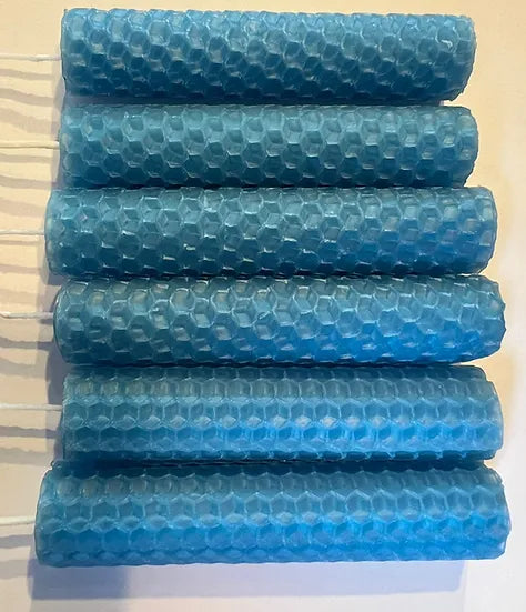 Beeswax Candle | Hand rolled | LIGHT BLUE | Two Sizes | 10 cm | 100 % U.K. Beeswax