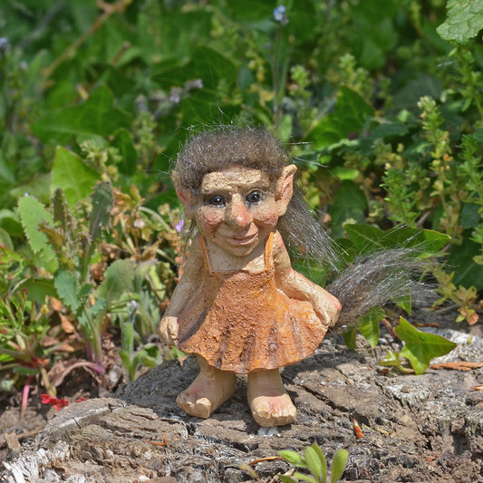 Troll Figurine Holding a Dress | Garden Ornament | Fae Decor | Altar Figurine