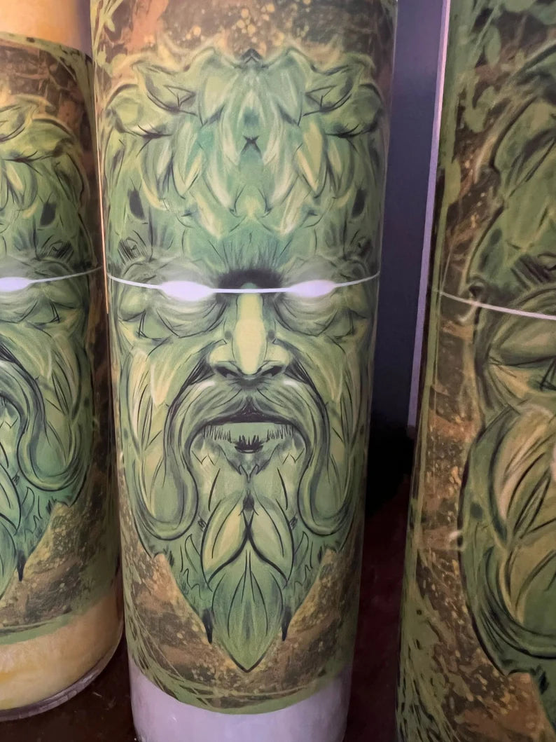7 Day Candle | Ritual Candle | Pagan Candle | The Green Man | 3 Scents Available Mandarin (Green)