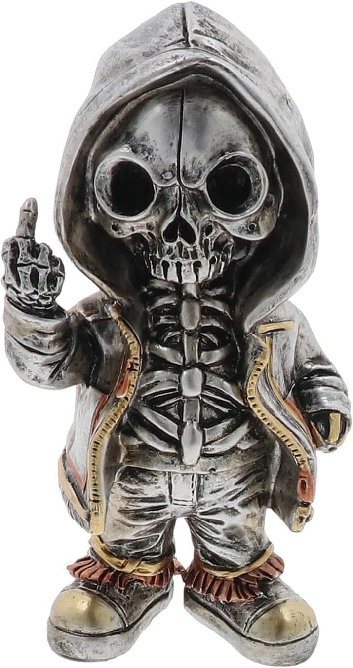 Gentleman Joe Steampunk Skeleton in a Hoodie Figurine | Painted Resin | Industrial Gothic Mechanical Design | 16 x 8.5 x 7 cm