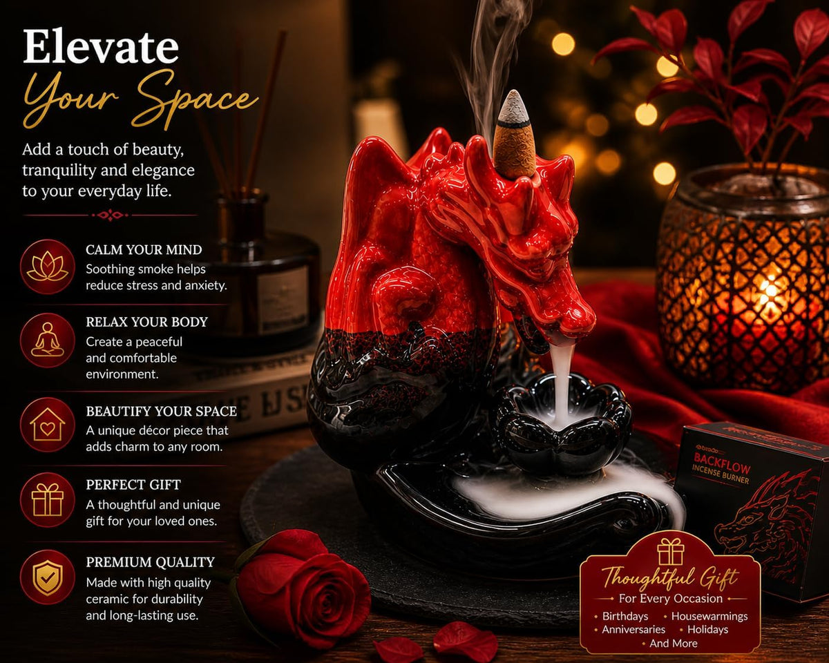 Dragon Backflow Incense Burner | Ceramic, Smoke Waterfall Effect | Home Fragrance Ornament | 11x9cm
