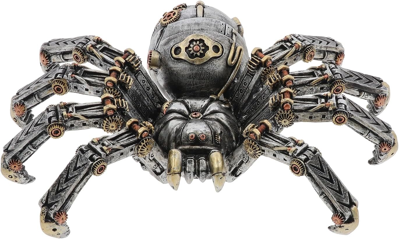 Steampunk Spider Figurine | Industrial Mechanical Design in Bronze and Silver | Gentleman Joe | Collectables | Goth