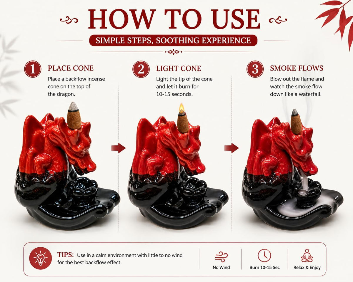 Dragon Backflow Incense Burner | Ceramic, Smoke Waterfall Effect | Home Fragrance Ornament | 11x9cm