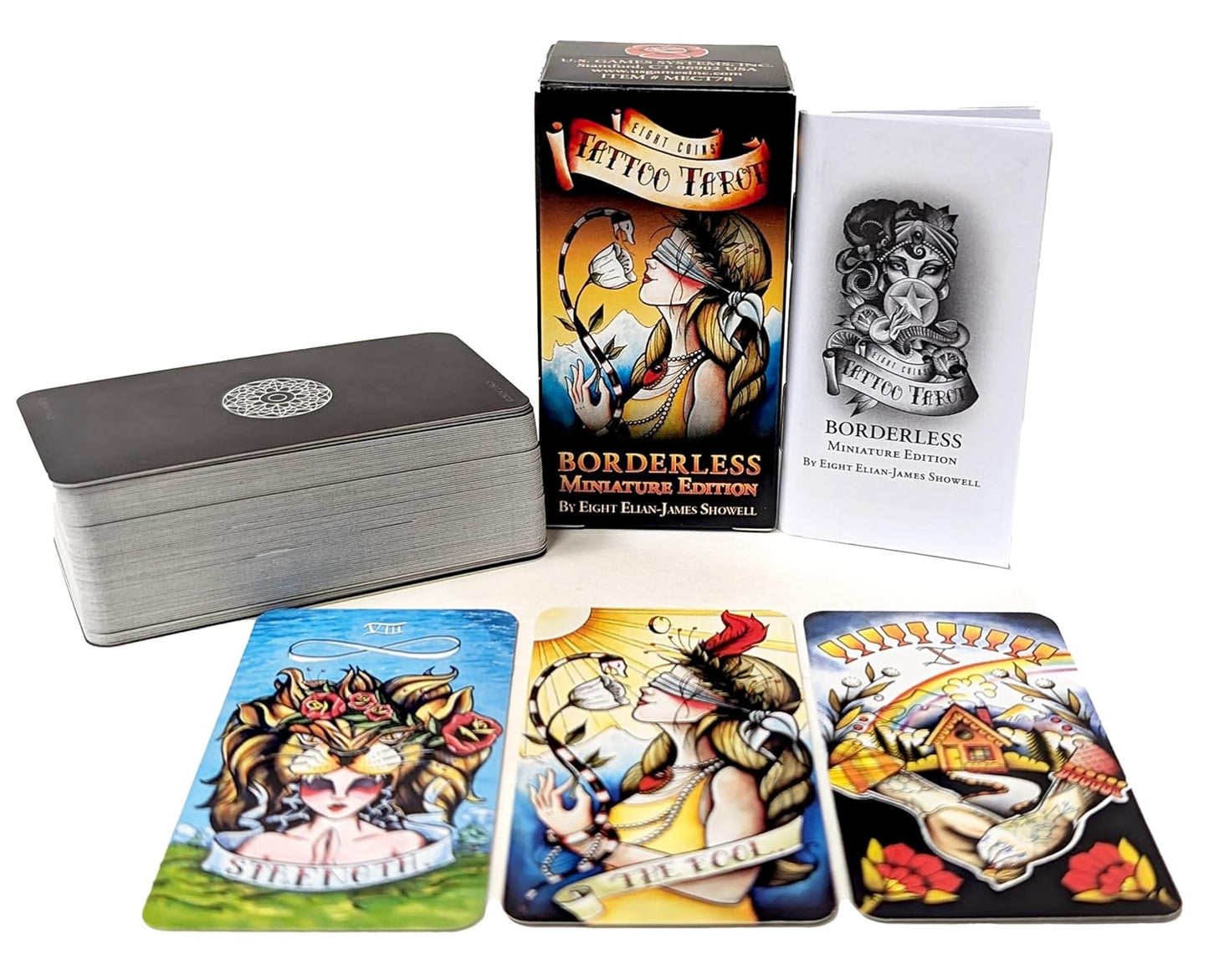 Eight Coins' Tattoo Tarot Borderless Miniature Edition Cards | Mini Set 8x4 cm| 2025 | by Eight ElianJames Showell