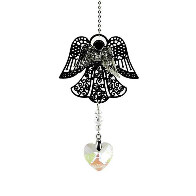 Angel and Crystal Heart Window Decoration | Sun Catcher | Protection Charm | Angel Talisman