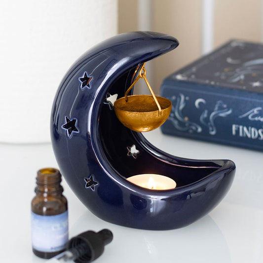 Blue Crescent Moon Hanging Oil Burner | Cottage Core | Home Fragrance