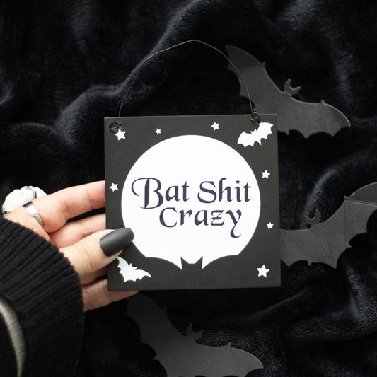 Bat Shit Crazy Hanging Sign | 10 cm | Goth Decor | Witchy Sign