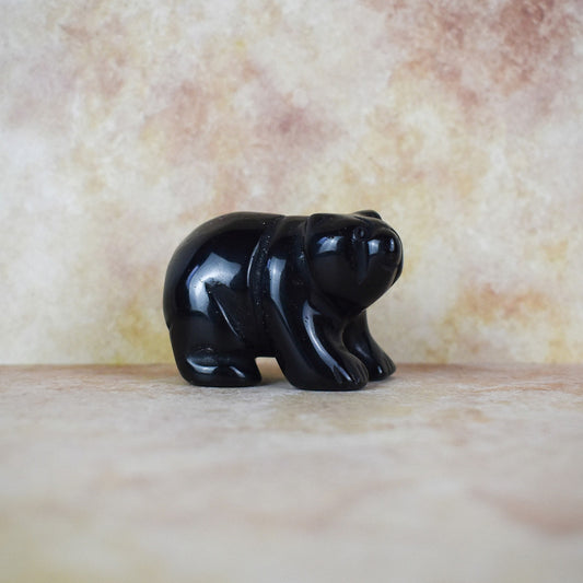 Hand Carved Bear | Black Obsidian |  Crystal Figurine