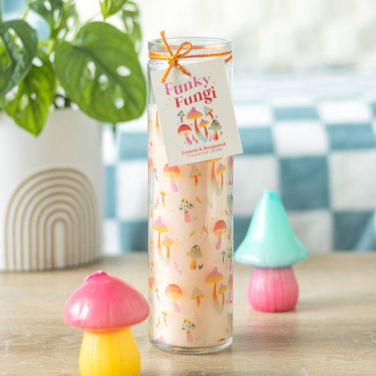 Funky Fungi Mushroom Print Tube Candle | Candle Gift | Cotttagecore | Lemon and Bergamot