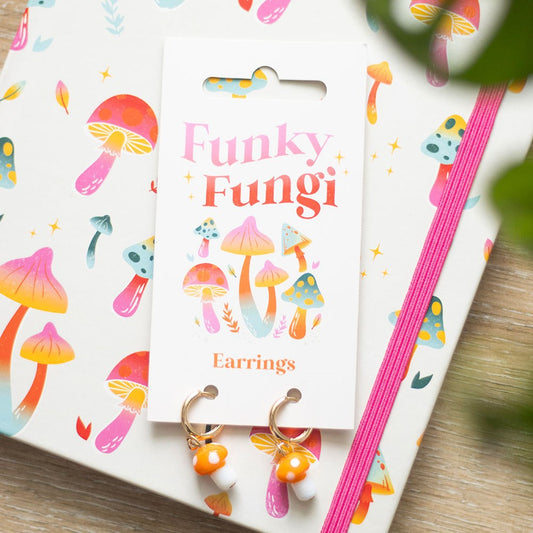 Funky Fungi Earrings | Orange Mushroom Dangle Earrings | Cottagecore