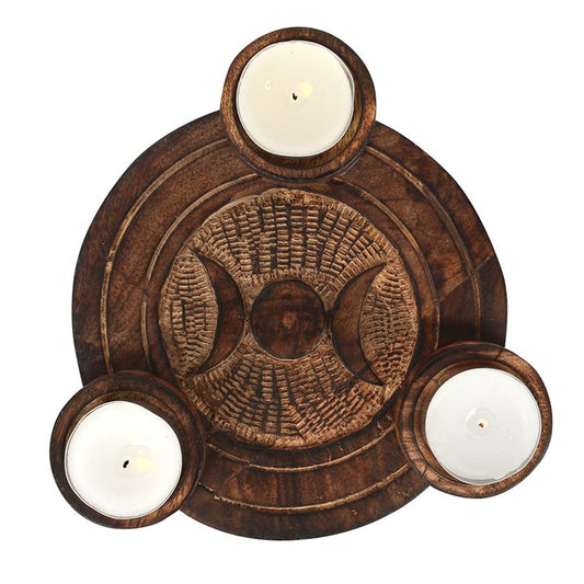 Triple Moon Tealight Candle Holder | Wooden Tealight Holder |