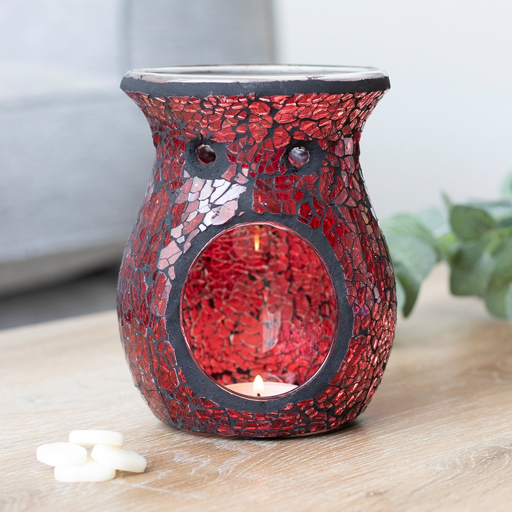 Large Red Crackle Glass Oil Burner | Wax Warmer | Home Fragrance