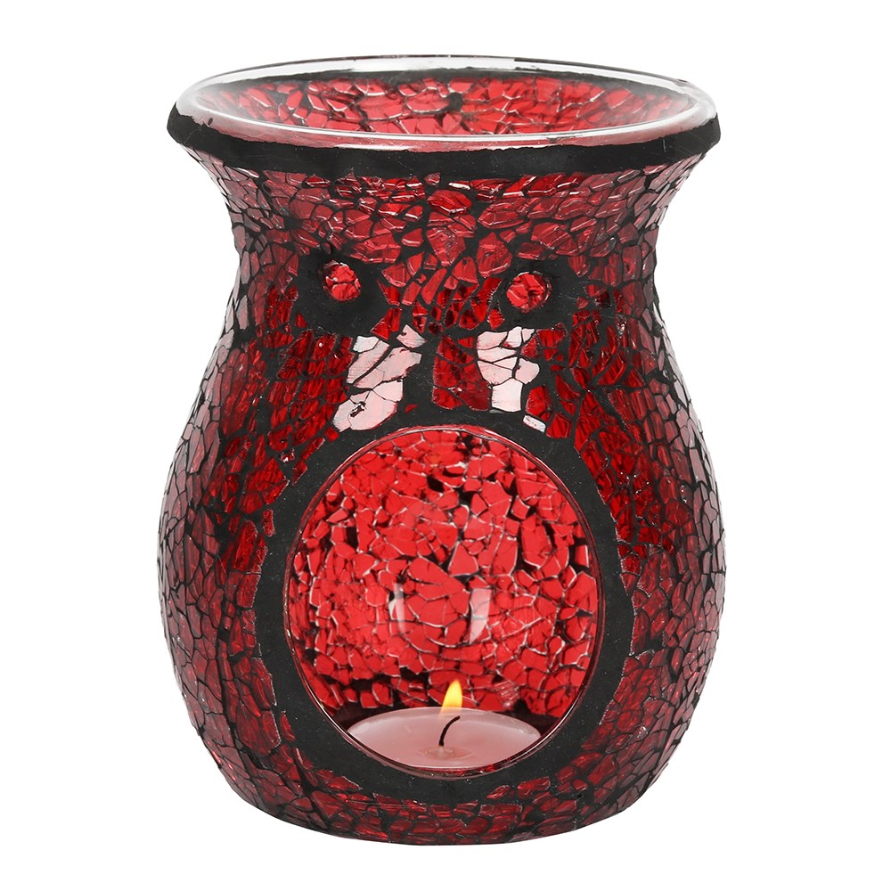 Large Red Crackle Glass Oil Burner | Wax Warmer | Home Fragrance