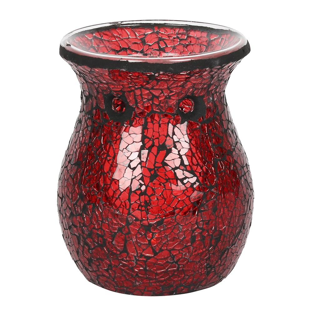 Large Red Crackle Glass Oil Burner | Wax Warmer | Home Fragrance