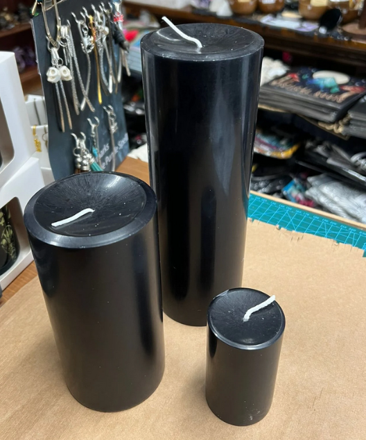 Black Pillar Candles | Unscented | Various Sizes | Solid Colour Throughout