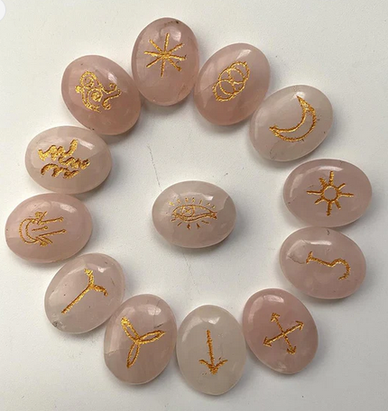 Witches Rune Set with Pouch | Rose Quartz | Divination | Furtune Telling | Witch Stones