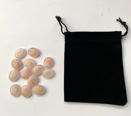 Witches Rune Set with Pouch | Rose Quartz | Divination | Furtune Telling | Witch Stones