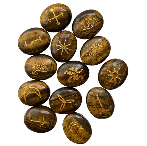 Witches Rune Set with Pouch | Tigers Eye | Divination | Furtune Telling | Witch Stones